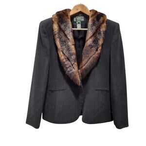 Lauren Ralph Lauren Wool Blazer Faux Fur Collar Size 10